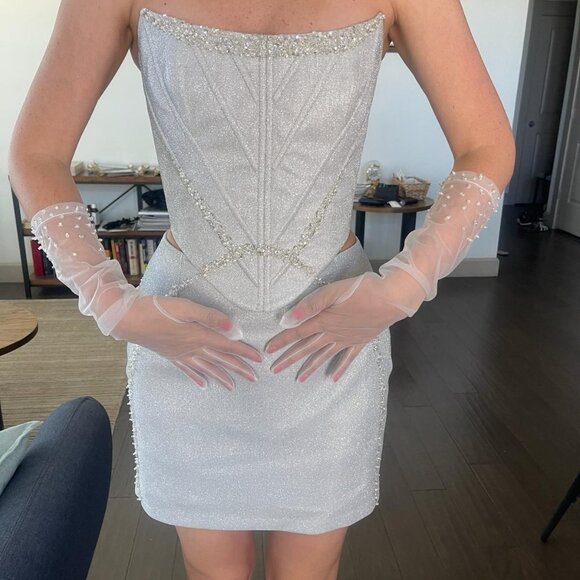 Silver Mini Dress with Embroidery - Picture 4 of 4